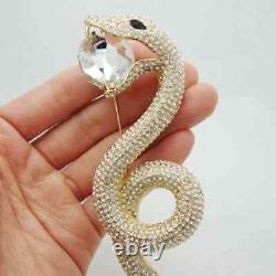 3.20Ct Round Real Moissanite Long Snake Brooch Pin 14K Yellow Gold Silver Plated