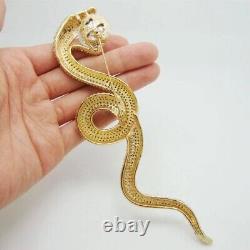 3.20Ct Round Real Moissanite Long Snake Brooch Pin 14K Yellow Gold Silver Plated