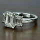 3.50ct Emerald Cut Real Moissanite Three Stone Ring 14k White Gold Silver Plated
