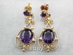3.50Ct Oval Cut Natural Amethyst Dangle Earrings 14K Yellow Gold Silver Plated