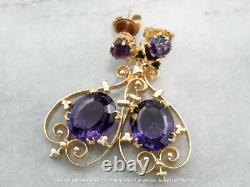3.50Ct Oval Cut Natural Amethyst Dangle Earrings 14K Yellow Gold Silver Plated