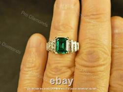 3Ct Emerald Natural Green Emerald Engagement Ring 14K Yellow Gold Silver Plated