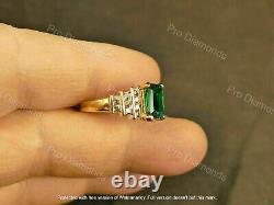 3Ct Emerald Natural Green Emerald Engagement Ring 14K Yellow Gold Silver Plated