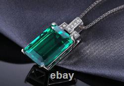 3Ct Emerald Natural Green Emerald Solitaire Pendant 14K White Gold Silver Plated