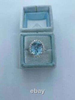 3Ct Oval Lab Created Aquamarine Halo Wedding Ring 14k White Gold Silver Plated