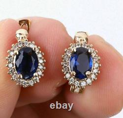 3Ct Oval Lab Created Sapphire Halo Stud Earrings 14k Yellow Gold Silver Plated