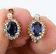 3ct Oval Lab Created Sapphire Halo Stud Earrings 14k Yellow Gold Silver Plated