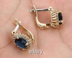 3Ct Oval Lab Created Sapphire Halo Stud Earrings 14k Yellow Gold Silver Plated