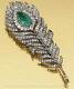 3ct Pear Lab-created Emerald Peacock Feather Brooch 14k White Gold Silver Plated
