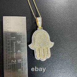 3Ct Round Men's Real Moissanite Hamsa Hand Pendant 14K Yellow Gold Silver Plated