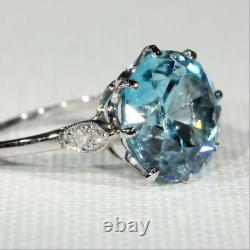 3Ct Round Natural Aquamarine Solitaire Wedding Ring 14k White Gold Silver Plated