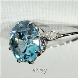 3Ct Round Natural Aquamarine Solitaire Wedding Ring 14k White Gold Silver Plated