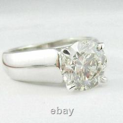 3Ct Round Real Moissanite Solitaire Engagement Ring 14K White Gold Silver Plated