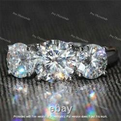 3Ct Round Real Moissanite Three Stone Wedding Ring 14K White Gold Silver Plated