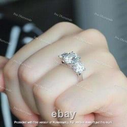 3Ct Round Real Moissanite Three Stone Wedding Ring 14K White Gold Silver Plated