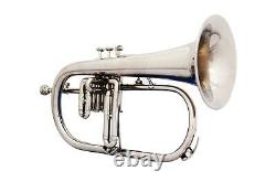 BRAND NEW Bb Flat Silver Nickel FLUGEL HORN WITH FREE HARD CASE+MOUTHPIECE