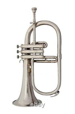 BRAND NEW Bb Flat Silver Nickel FLUGEL HORN WITH FREE HARD CASE+MOUTHPIECE
