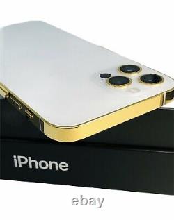 CUSTOM 24K Gold Plated Apple iPhone 12 Pro MAX 256 GB Silver Unlocked