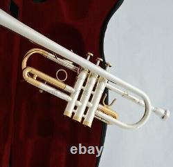Excellent PRO C Trumpet horn Silver + Gold plated Finish Monel Valve With case