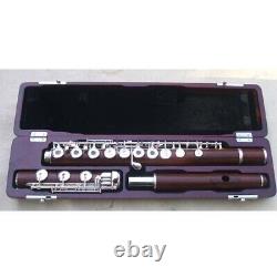 Funion Professional Rosewood Flute Set C Key Open Silver Plated Cupronickel Key