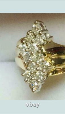 Genuine Moissanite 2Ct Round Women's Cluster Ring 14K Yellow Gold Silver Plated