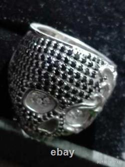 Halloween 2Ct Round Simulated Black Diamond Men's Ghost Ring 14K White Gold Over