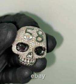 Halloween Men's 4CT Black/White Sim Diamond Skull Head Ring 14K White Gold Over