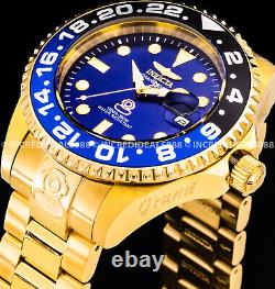 Invicta Men PRO DIVER AUTOMATIC BLACK BLUE Dial 18Kt GOLD Plate Bracelet Watch