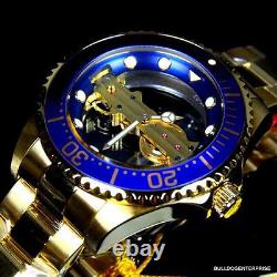 Invicta Pro Diver Ghost Bridge Mechanical Gold Plated Skeleton Blue Watch New