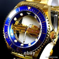 Invicta Pro Diver Ghost Bridge Mechanical Gold Plated Skeleton Blue Watch New