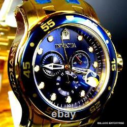 Invicta Pro Diver Scuba 18kt Gold Plated Steel Chronograph Blue 48mm Watch New