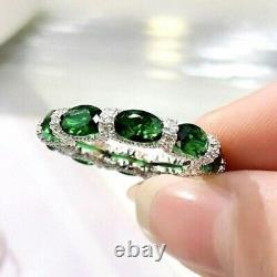 Lab Created Emerald 2.50Ct Oval Eternity Band Ring 14KWhite Gold Silver Plated