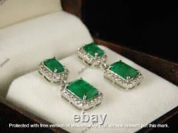 Lab Created Emerald 4.00Ct Emerald Dangle Earring's 14K White Gold Silver Plated
