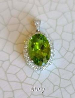 Lab Created Peridot 1.50Ct Oval Halo Fancy Pendant 14k White Gold Silver Plated