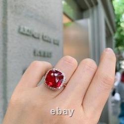 Lab Created Red Garnet 3Ct Cushion Engagement Ring 14k Rose Gold Silver Plated