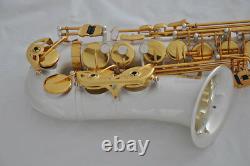 Luxury Satin Silver plate Gold Alto Eb Saxophone High F# SAX Free Metal mouthpis