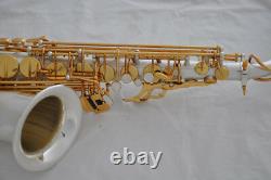 Luxury Satin Silver plate Gold Alto Eb Saxophone High F# SAX Free Metal mouthpis