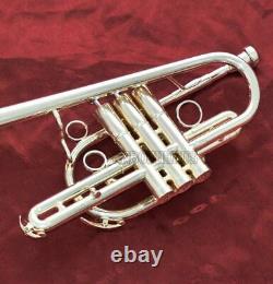 Marching Trumpet Monel Piston Bb Silver Plated Horn With Case Free shipping