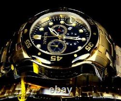 Men's Invicta Pro Diver Scuba Black Gold Plated Steel Chronograph 48mm Watch New