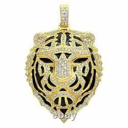 Men's Simulated Diamond Tiger Pendant Paved 2.5 Pendants 14K Yellow Gold Plated