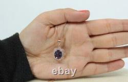 Natural Alexandrite 2.00Ct Oval Cut Flower Pendant 14K Rose Gold Silver Plated
