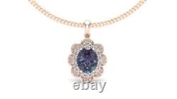 Natural Alexandrite 2.00Ct Oval Cut Flower Pendant 14K Rose Gold Silver Plated