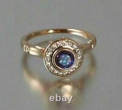 Natural Alexandrite 2Ct Round Halo Engagement Ring 14K Yellow Gold Silver Plated