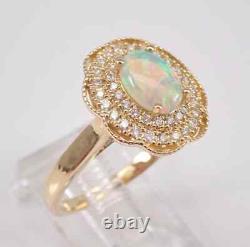 Natural Fire Opal 2.80Ct Oval Halo Engagement Ring 14K Yellow Gold Silver Plated