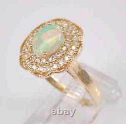 Natural Fire Opal 2.80Ct Oval Halo Engagement Ring 14K Yellow Gold Silver Plated