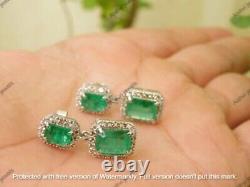 Natural Green Emerald 3.50Ct Emerald Dangle Earring 14K White Gold Plated Silver