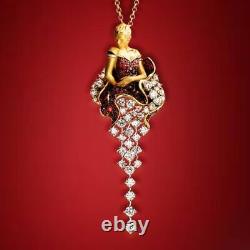 Natural Red Garnet 1.50Ct Mermaid Gaddes Pendant 14K Two Tone Gold Plated Silver