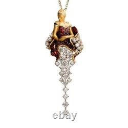 Natural Red Garnet 1.50Ct Mermaid Gaddes Pendant 14K Two Tone Gold Plated Silver