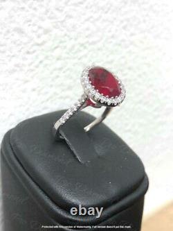 Natural Red Ruby 2.50Ct Oval Halo Engagement Ring 14K White Gold Silver Plated