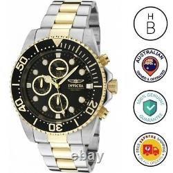 New Invicta Mens Pro Diver Watch 18K Gold Plated & Steel Black Dial Chrono 1772
